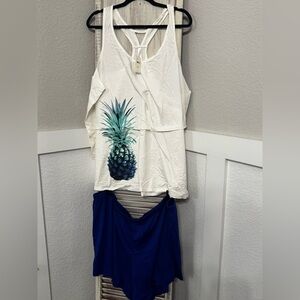 NWT! Cacique 2 Piece PJ Pajama Set Navy Blue Pineapple Pattern Size 26/28